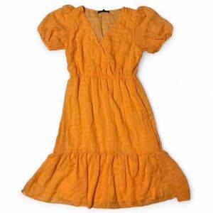 Ryan Michelle Marigold Puff Sleeve Ruffle Midi Dress M 🌞